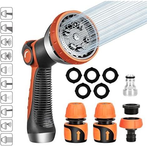 Gartenspritze, Schlauchpistole, 10 Bewässerungsmodi, einstellbarer Hochdruck für Rasen, Autowäsche und Haustierduschen (1/5)