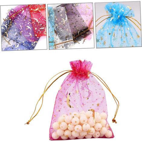 100pièces Sachets Organza Étoile Et Lune Avec Cordon Pour Bonbons Et Petits Accessoires Pour Mariages Et Anniversaires (1/5)
