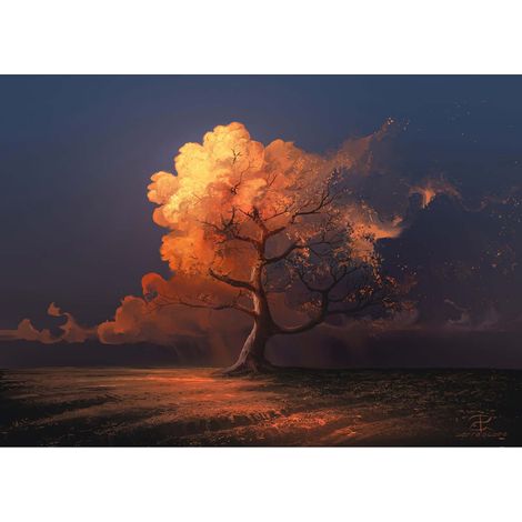 Tableau automne rouge & orange | Tableau original arbre idéal pour salon | Tableau sur toile pour chambre adulte & couloir - 0,7 x 0,5 m (1/2)
