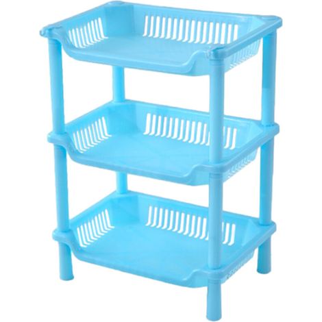 Étagère de bureau/sur pied à trois niveaux, étagère de salle de bain sur pied, convient pour la salle de bain et la cuisine, bleue. (1/5)
