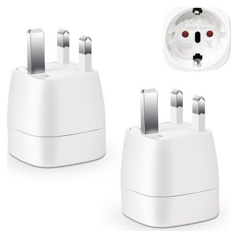 2 Pieces Plug Adapter, France/Europe to Travel Adapter, French FR 2 Pin to GB 3 Pin for Ireland, England, Scotland, Dubai, Type G Adapter (1/5)