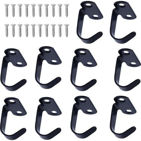 Lot de 10 crochets de plafond noirs à visser, Avec 20 vis,Crochets muraux à visser, Crochets individuels pour serviette de salle de bain, cuisine, écharpe, clés (1/4)