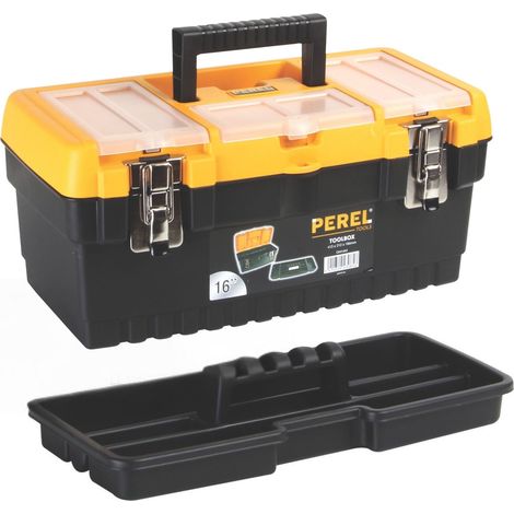 boîte à outils 16,2 l avec bac amovible et 3 organiseurs dans le couvercle, coffre à outils en polypropylène avec fermetures métalliques et poignée rabattable, rangement outils 41,3 x 21,2 x (1/5)