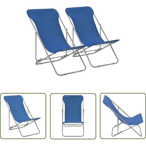 The Living Store Klappbare Strandstühle 2 Stk. Stahl und Oxford-Gewebe Blau - Strandstuhl - Gartenstuhl - Liege - Outdoor Möbel - Pool Accessoire (1/5)