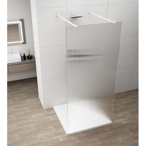 ESCA WHITE MATT Panneau de douche monobloc en verre, autoportant, cannelure en verre, 1100 mm (1/3)