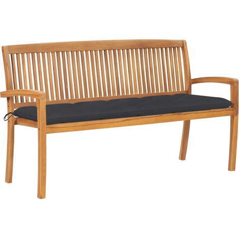 Stapelbare Gartenbank mit Auflage 159 cm Massivholz Teak