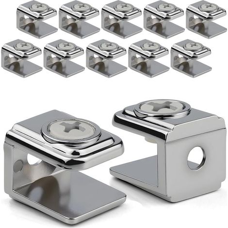 12 Pièces Support Etagere Verre Réglable Pince a Verre Pince Support en Alliage de Zinc Pinces pour Étagère pour Panneau de 5-10 mm Plaques Acryliques Tablettes Miroirs Cloisons de Bureau (1/5)
