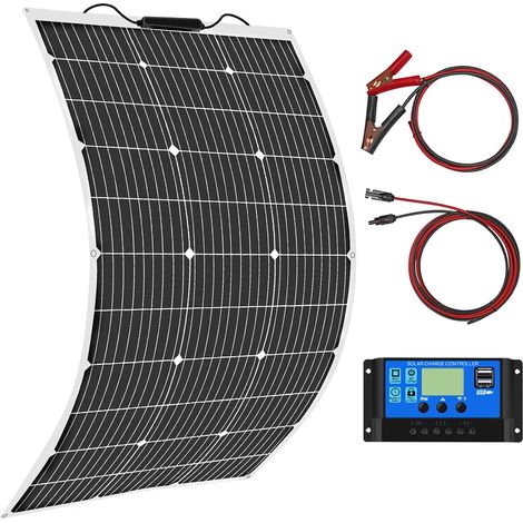 Kit Panneau Solaire Souple 100W 18V Monocristallin Panneaux Solaires avec 10A Charge Contrôleur pour 12V Batterie, Camping-Car, Camper, Van, Bateaux, Caravane (1/5)