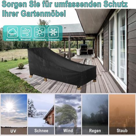 Funda para tumbona de jardín con cordón ajustable y hebillas, funda protectora Oxford para tumbonas de jardín, impermeable y resistente al invierno, cortavientos - 210 x 75 x 40/80 cm (1/4)