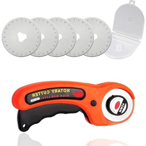 Cutter rotatif – 45 mm – Orange – 5 lames circulaires – Verrouillage de sécurité – Tissu, cuir, papier et artisanat (1/5)