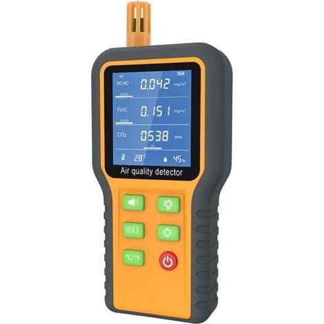 Détecteur de Qualité d'Air Intérieur CO2 Formaldéhyde TVOC Température Humidité avec Alarme Sonore Écran Rétroéclairé (1/4)