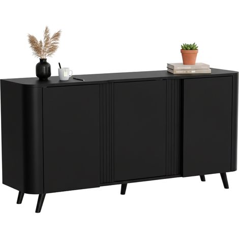 Loreo Sideboard, Wohnzimmer-Sideboard mit drei Flügeltüren und Innenfächern, vom Boden abgehoben, 151x42 h70 cm, Schwarz