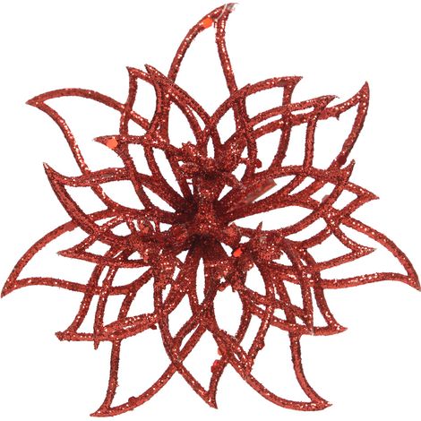 STELLA DI NATALE DECORATIVA CON CLIP GLITTERATA 14X5CM ROSSA