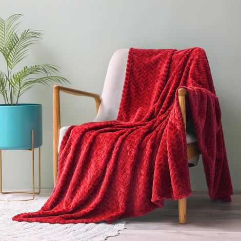 Couverture en Flanelle Super Douce, en Microfibre de Haute Gualité, rouge 127 x 178cm, Confortable et Chaude, Convient à Toutes Les Saisons (1/5)