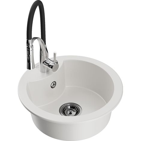 Mexen Diego fregadero de granito de 1 seno con grifo de cocina Aster, blanco - 6512-20-73450-07-B (1/5)