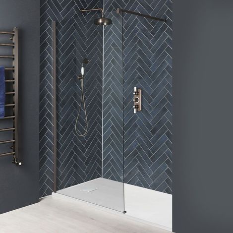 Hudson Reed Augusta - Paroi de Douche Italienne avec Receveur à Effet Texturé Blanc 110 x 70cm – Bronze Mat
