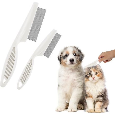 2 Peine antipulgas,peine antipulgas para gatos,Peine limpiador de ojos,Blanco,Plástico (1/5)