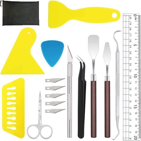 Kit Outils Artisanat - Set 16 Pièces en Acier Inoxydable pour Vinyl HTV Silhouette Cameo - Racleur Pinces Spatule Ciseaux Règle Entoilage (1/5)