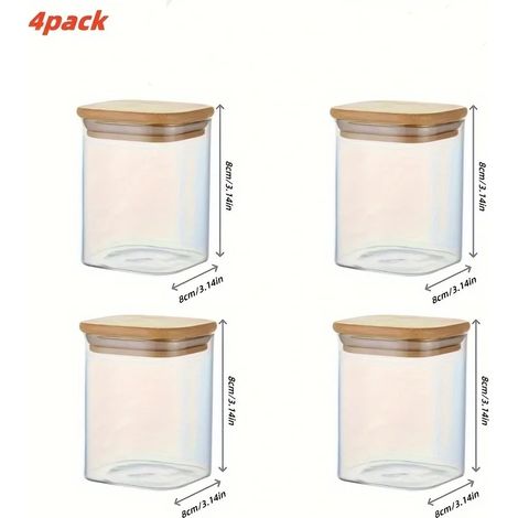 (400 ml - 4 bouteilles) Bocaux carrés en verre hermétiques avec couvercles, adaptés au stockage du café, des biscuits, des bonbons et des condiments de cuisine. (1/5)