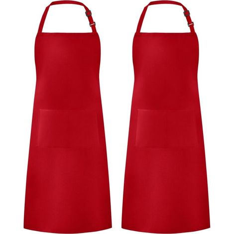 2 Pack Adjustable Water Drop Resistant Aprons with 2 Pockets for BBQ, Drawing, Women and Men, Red