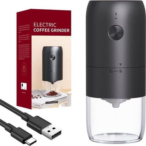 Moulin à Café Électrique avec Meule en Céramique Moulin à Hélice Portable Rechargeable pour Les Grains de Café avec Rugosité Réglable, Noir (1/4)
