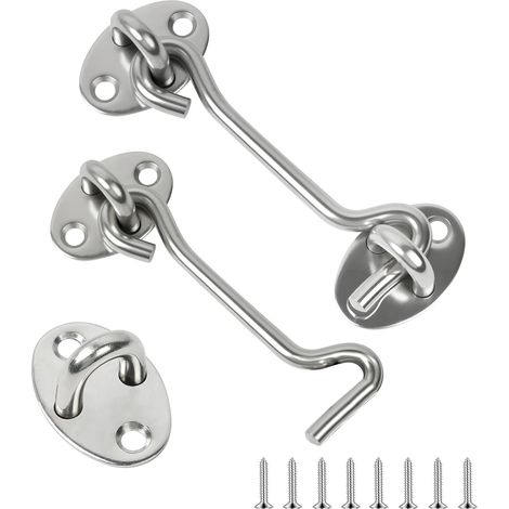 2PC Crochets de Porte de Grange,3inch Crochet et Loquet à œillet Crochet Porte Cabine en Acier Inoxydable, Verrou de Porte Interieure Avec Vis de Montage (Agent) (1/5)