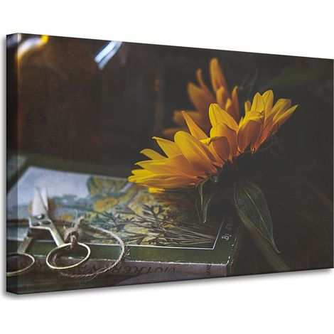 Leinwanddruck Sonnenblume und Buch 90x60 cm