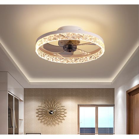 Ventilateur de plafond avec lumière, télécommande, vitesse du vent réglable LED 30W chandelier ventilateur silencieux 50cm pour salle à manger salon chambre à coucher - Blanc (1/5)