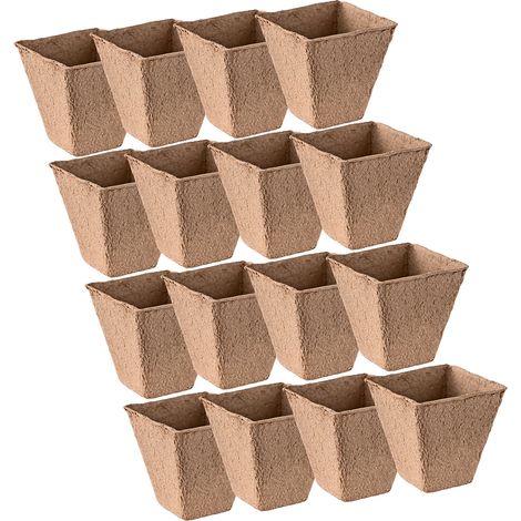 Anzucht-Töpfe Frühbeet Aufzucht Pflanztöpfe eckig 8x8 cm 16 Stück Set Holzfaser