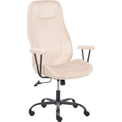 Fauteuil de Bureau en Velours Hauteur Réglable Inclinaison Verrouillable Beige Clair Titan (1/5)
