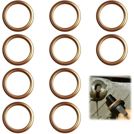 Joint Vidange Voiture pour Citroën Peugeot Renault Opel MINI Dacia 7703062062 11137546275 7703062023 11026-00QAB 31338 4404724 7546275, 16 x 22 x 2 mm Cuivre Rondelle, 10Pcs Joint Bouchon Vidange (1/4)