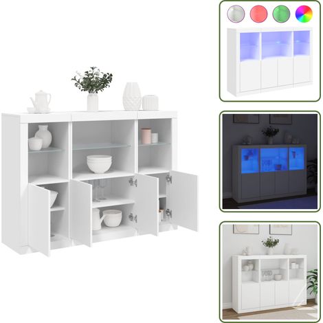 Sideboards mit LED-Leuchten 3 Stk. Weiß Holzwerkstoff - Moderne Sideboards - LED Beleuchtung - Wohnraum Einrichtung - Wohnzimmer Dekoration - TV Stand (1/5)