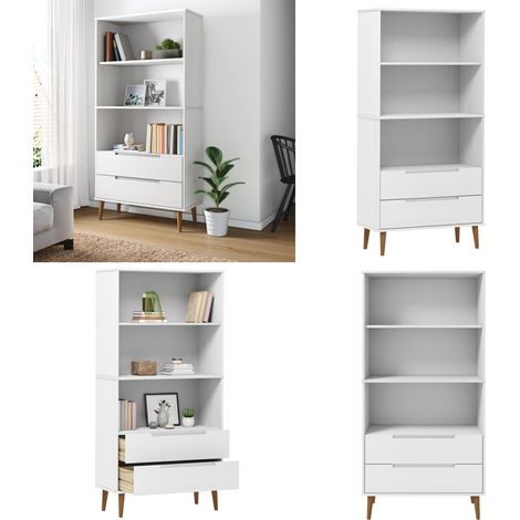 Libreria MOLDE Bianca 85x35x170,5 cm in Legno Massello di Pino - Libreria scandinava - Libreria in pino