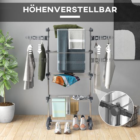 Sèche-linge pliable 5 niveaux, système One-Click, gris argenté, 142x55x172 cm, étendoir à linge pliable (1/5)