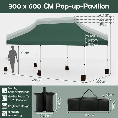 Tenda a baldacchino pop up 300x600 cm altezza regolabile verde
