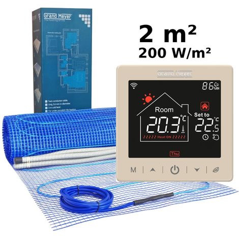 Kit de calefacción por suelo radiante 2 m², 200 W/m² + SN-15 termostato Wi-Fi programable
