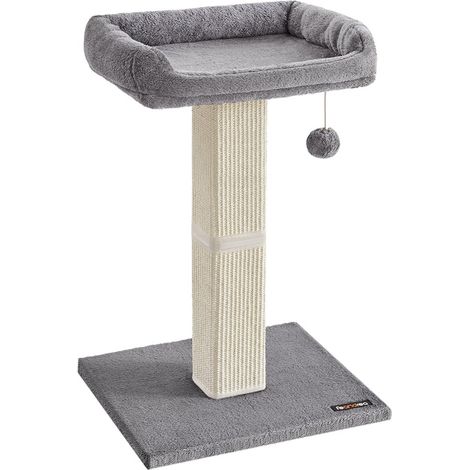 Tiragraffi per gatti con piattaforma in tessuto di peluche 40 x 30 cm albero per gatti altezza 71 cm palo in sisal con nappa grigio chiaro 120006010