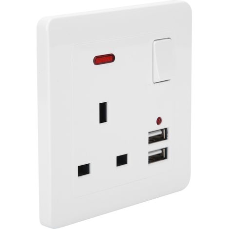 Prise murale avec interrupteur 13A et 2 ports de chargement USB - Amélioration de l'habitat AC100- (1/5)