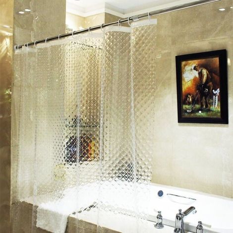 Rideaux de Douche EVA à Effet 3D, 180 x 180 cm Rideau de Bain Semi Transparent Étanche Anti-Moisissure,pour Douche à Domicile ou Baignoire (1/4)