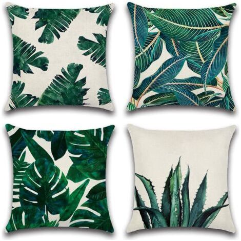 Sollbry Lot de 4 housses de coussin 45 x 45 cm, housses de coussin décoratives pour ferme, décoration d'intérieur, canapé, lit, chambre à coucher, salon (plante tropicale)