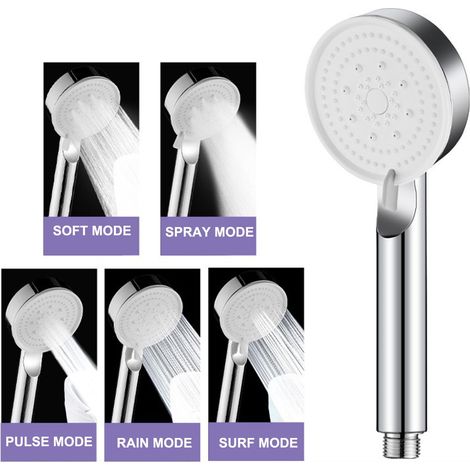 Shower Head - 5-Mode Adjustable Spray - High-Pressure Water-Saving Filter - Universal 4-Point Interface - ABS Material - 225 x 88 x 18 mm - 1 Piece (1/5)
