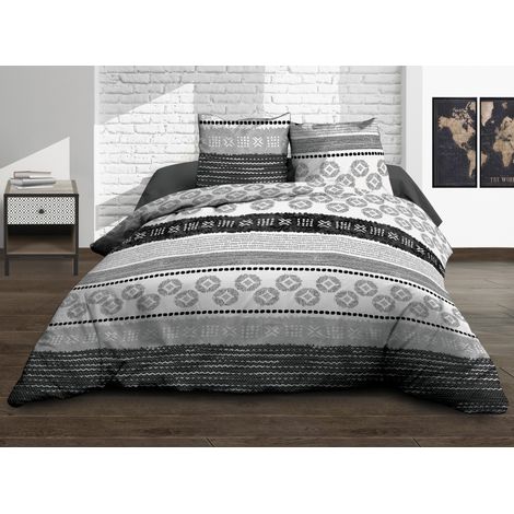 Housse de couette 220x240 + 2 taies - Pur coton 57 fils - Yuma gris