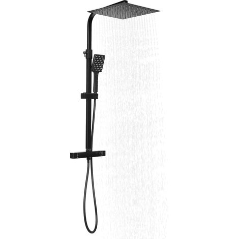 Colonne de Douche Thermostatique Noir Mat, Ensemble de Douche complet avec Ciel de Pluie 30cm , Ensemble de douche thermostatique à 38 °C, Barre Réglable 70-105cm (1/5)