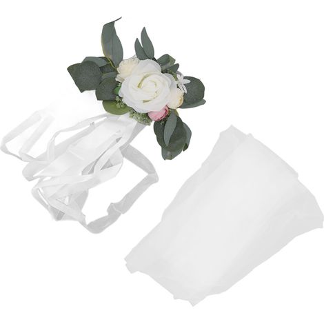 Stuhllehnenblumen, schlichter Stil, charmant, dekorativ, lebendig, wunderschön, künstliche Blumen mit Schleife für Hochzeitsdekoration, weiß (1/5)