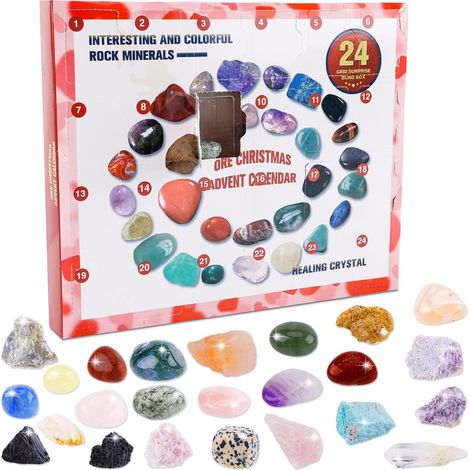 Calendrier de l'Avent Pierres Précieuses, Calendrier de l'Avent de Noël Minerai Gemstone 24 Pierres Précieuses à Ouvrir Chaque Jour Calendrier de Noël Compte à Rebours Jouets Filles Garçons (1/5)