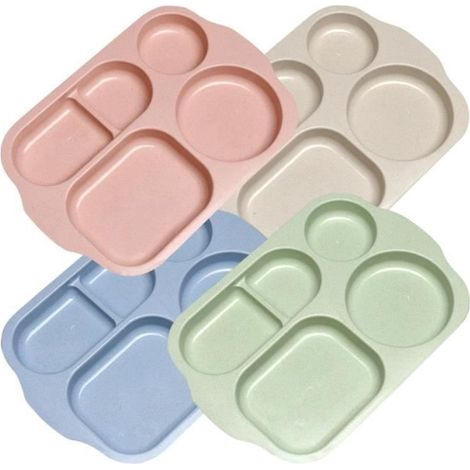 4 assiettes compartimentées, en plastique réutilisable, rose, 30 x 21 cm, pour repas équilibrés et famille