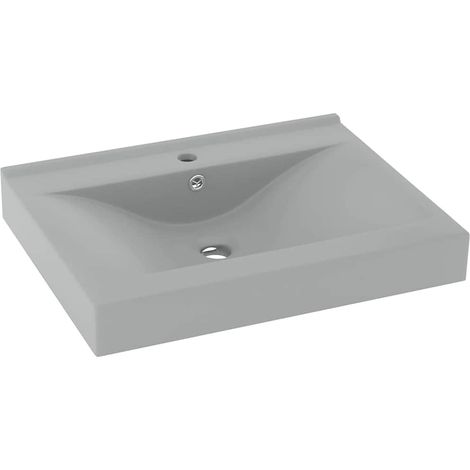 Luxus-Waschbecken/Waschmuschel/Waschtisch mit Hahnloch Matt-Hellgrau 60x46 cm Keramik (1/5)