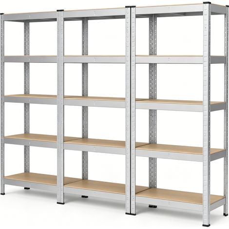 Rayonnage Étagère de rangement, lot de 3, 75 x 30 x 150 cm, 5 niveaux, argent (1/5)