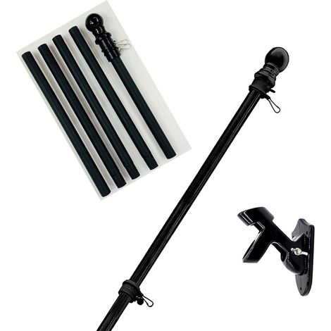 Mat De Drapeau - Aluminium Noir 180 Cm - Support Mural En Acier Inoxydable Avec Anneaux Rotatifs - Pour Décoration Extérieure Festive - Kit Complet ×1