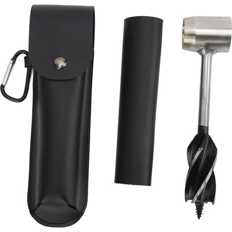 Hand Auger Wrench Set Stainless Steel Multifunctional Portable Manual Wood Auger Drill Bit with Storage Bag Black PU Leather Bag and Holster